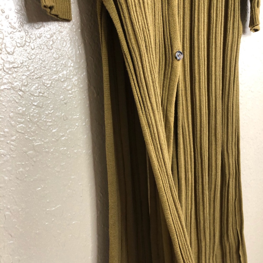 Long Ribbed Button-Front Women’s Sweater Dress - Olive - Picture 3 of 5